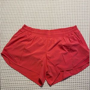 Red lululemon hotty hot shorts